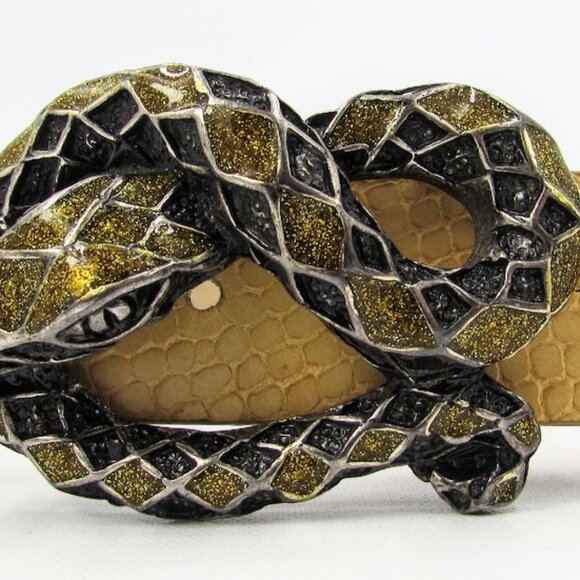 WCM New York Leather Belt Coiled Snake Gold Color Buckle Tan Mock Snake Size L main image 4